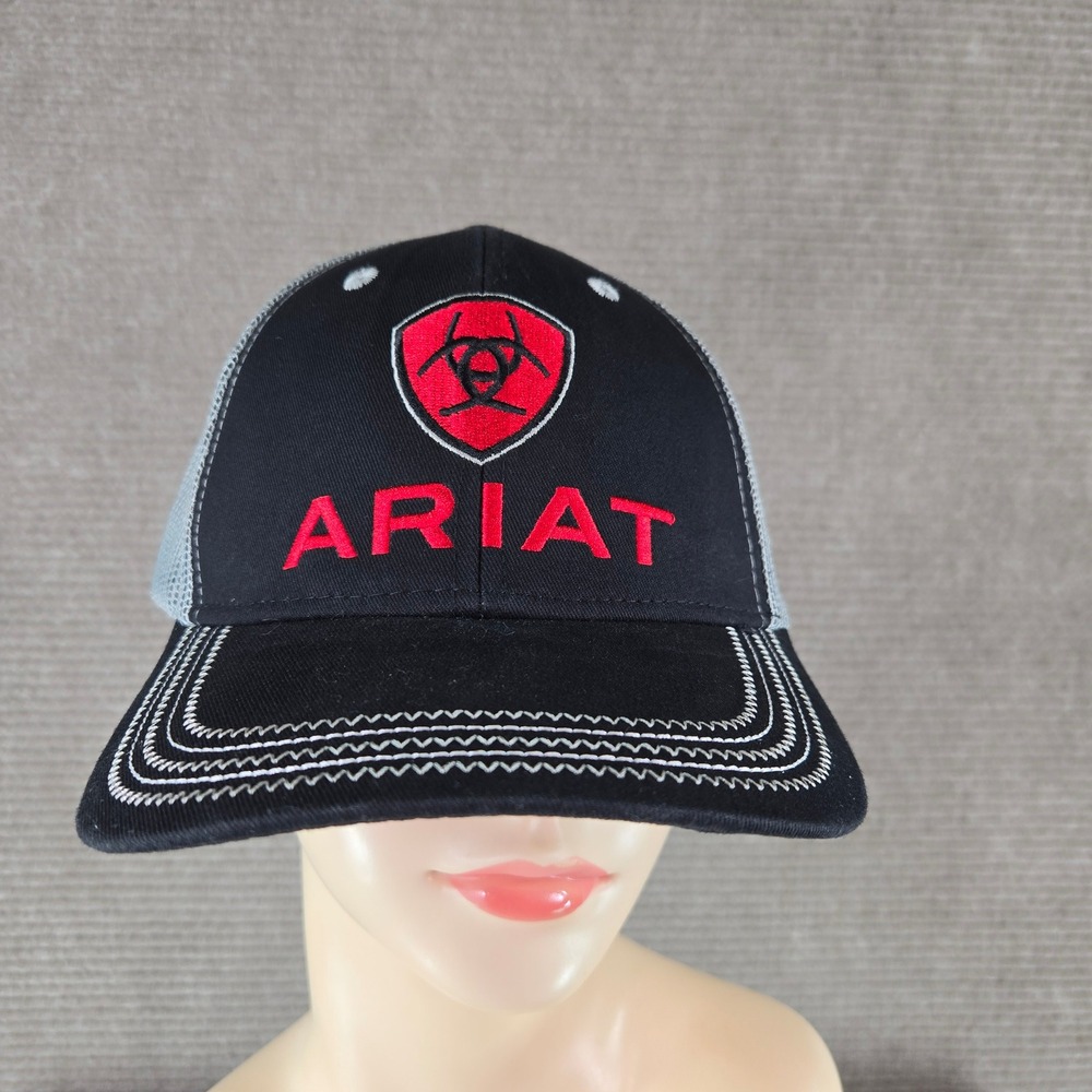 Ariat Mens OSFA Black Grey Red Embroidered Mesh Back Trucker Hat